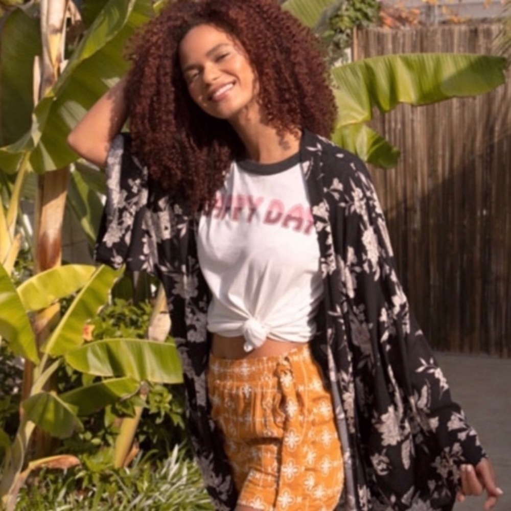 Spiritual Gangster Maya Black Floral Kimono Robe